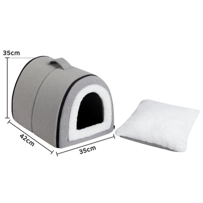 Petnovar 2-in-1 Foldable Cat Bed – Linen Cat Cave for Indoor & Outdoor Use (Grey)