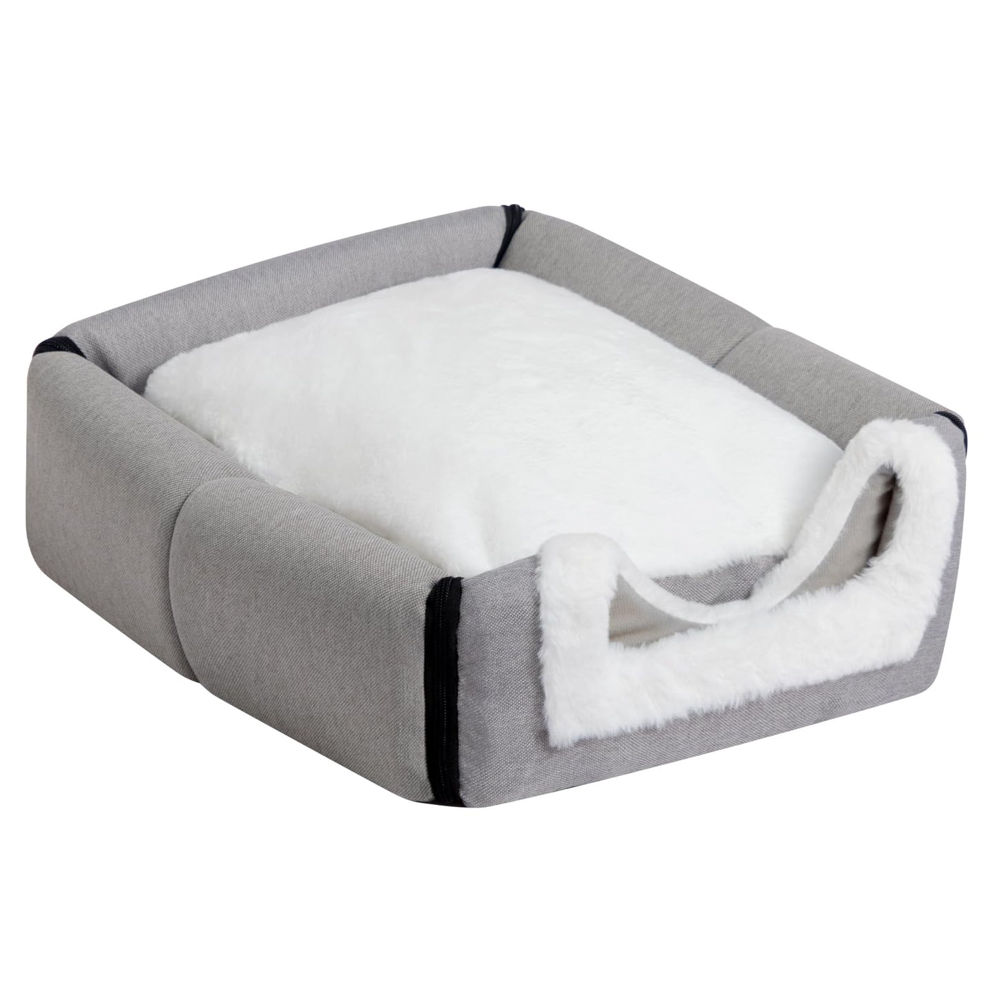 Petnovar 2-in-1 Foldable Cat Bed – Linen Cat Cave for Indoor & Outdoor Use (Grey)