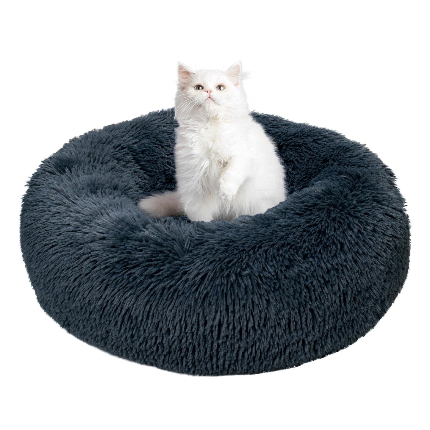 Petnovar Calming Donut Cat Bed 50cm – Washable Plush Anti-Anxiety Pet Bed with Non-Slip Base