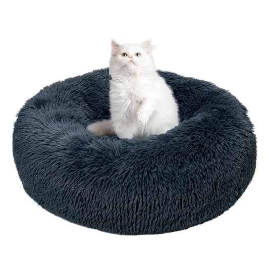 Petnovar Calming Donut Cat Bed 50cm – Washable Plush Anti-Anxiety Pet Bed with Non-Slip Base