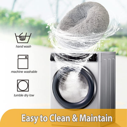 Petnovar Plush Donut Dog Bed 50cm – Calming Round Anti-Anxiety Pet Bed, Machine Washable