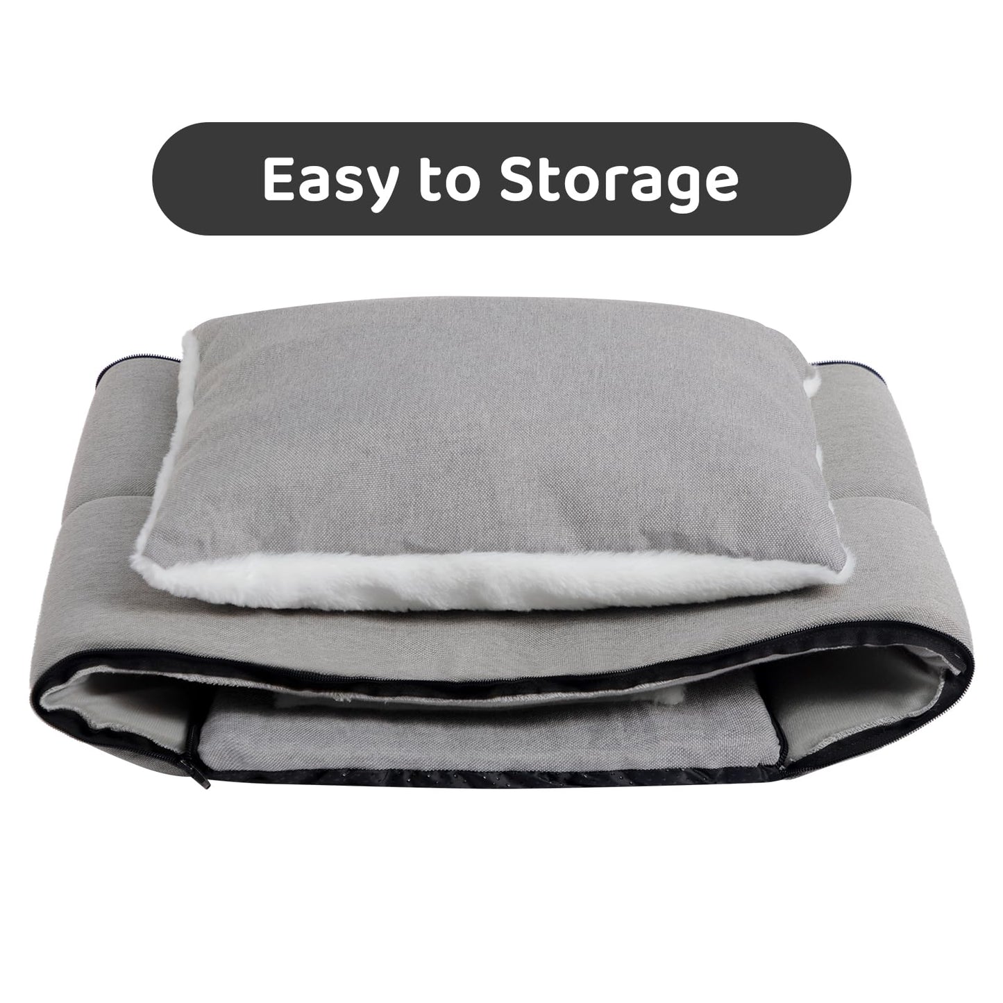 Petnovar 2-in-1 Foldable Cat Bed – Linen Cat Cave for Indoor & Outdoor Use (Grey)