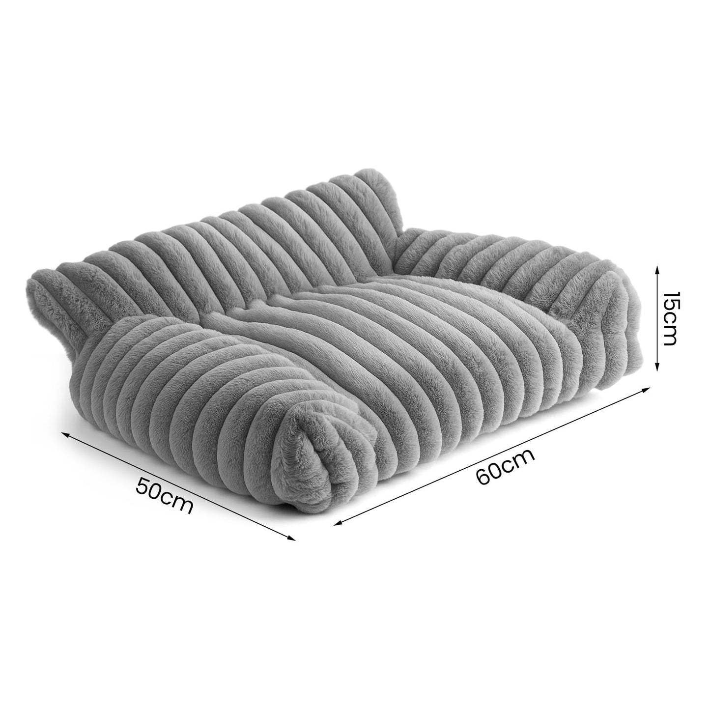 Petnovar Plush Pet Sofa Bed – Cozy Raised Cushion with Removable Cover & Non-Slip Base (Grey)
