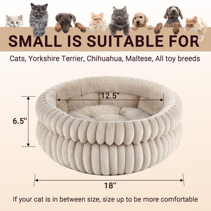 Petnovar Round Calming Cat Bed 51cm – Washable Fluffy Pet Bed with Non-Slip Base & Cushion