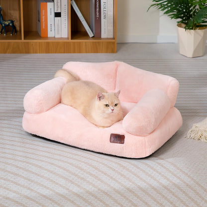 Petnovar Plush Cat Sofa Bed – Soft Breathable Pet Couch for Cats & Puppies (Pink)