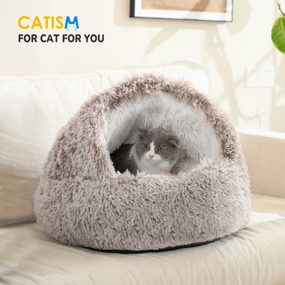 Petnovar Cat Igloo Bed – Washable Windproof Plush Cave with Non-Slip Base 53cm (Coffee)