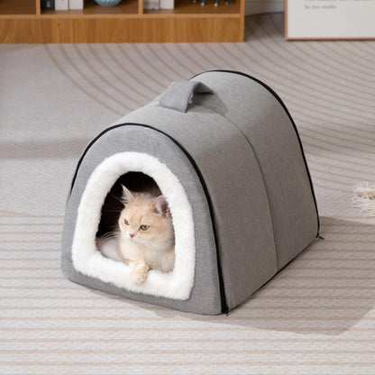 Petnovar 2-in-1 Foldable Cat Bed – Linen Cat Cave for Indoor & Outdoor Use (Grey)