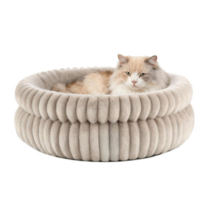 Petnovar Round Calming Cat Bed 51cm – Washable Fluffy Pet Bed with Non-Slip Base & Cushion