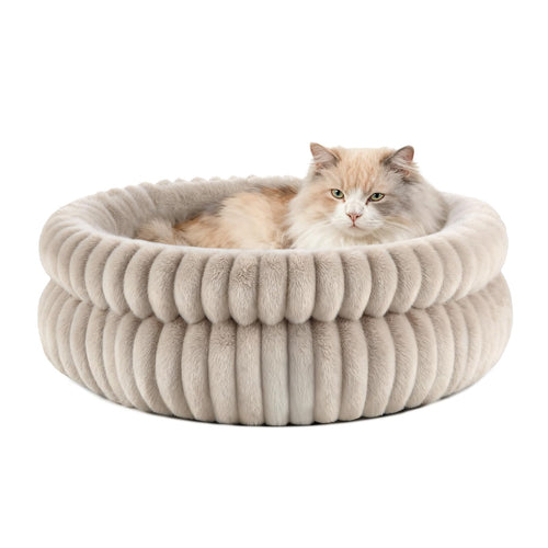 Petnovar Round Calming Cat Bed 51cm – Washable Fluffy Pet Bed with Non-Slip Base & Cushion