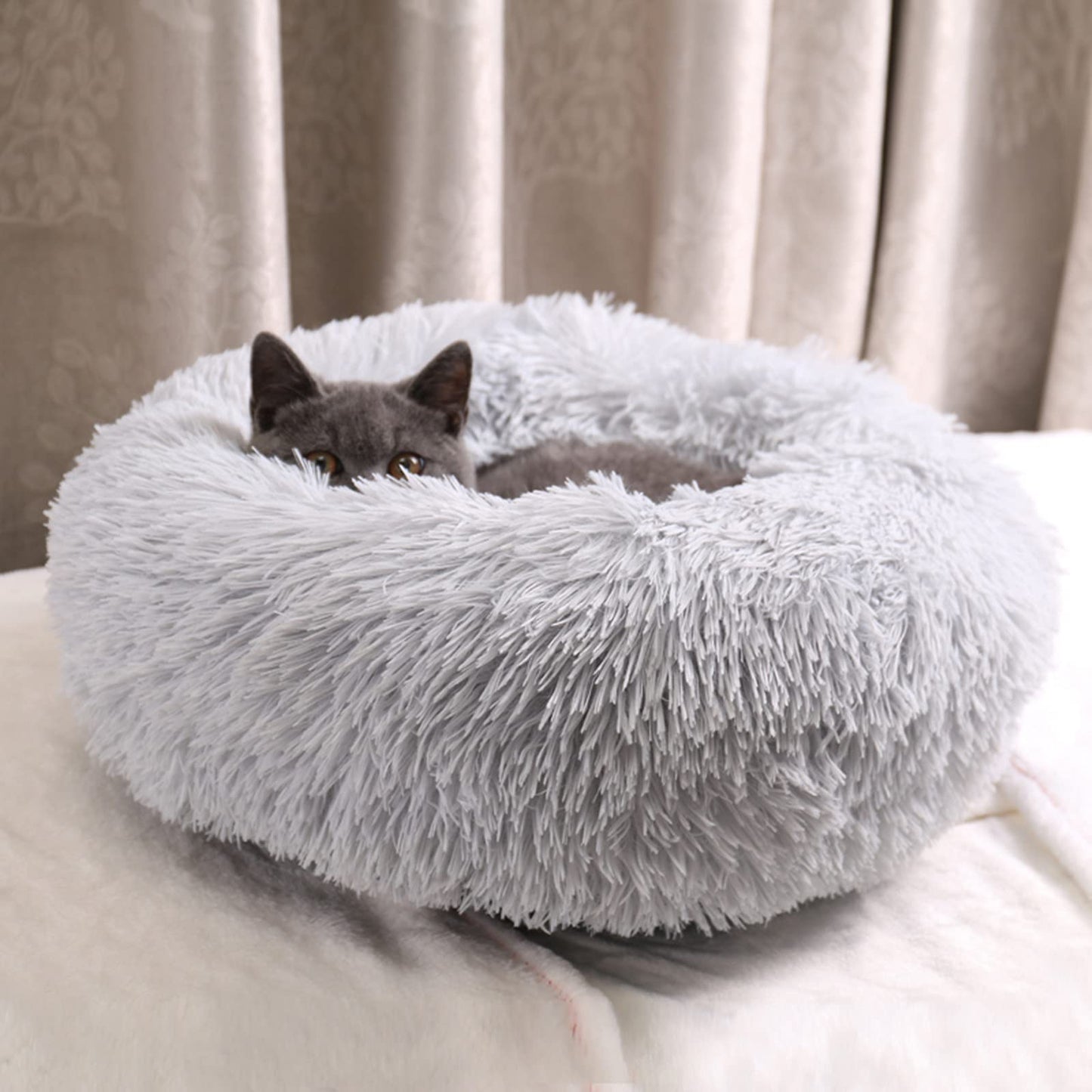 Petnovar Plush Donut Dog Bed 50cm – Calming Round Anti-Anxiety Pet Bed, Machine Washable