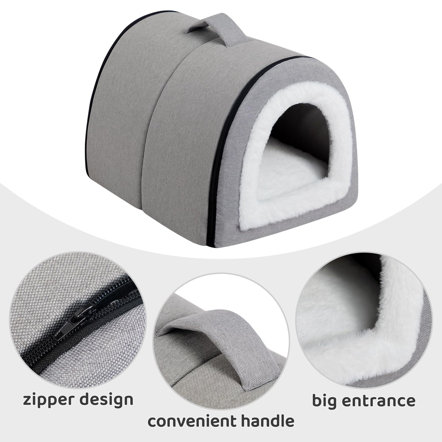 Petnovar 2-in-1 Foldable Cat Bed – Linen Cat Cave for Indoor & Outdoor Use (Grey)