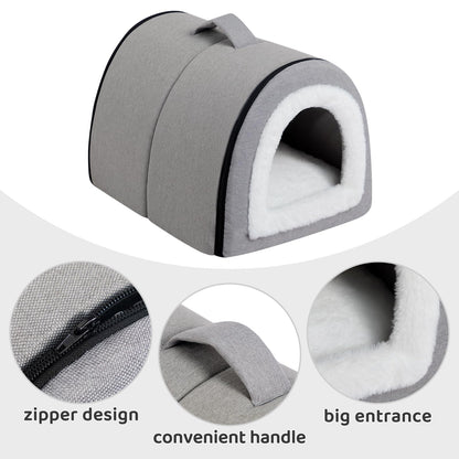 Petnovar 2-in-1 Foldable Cat Bed – Linen Cat Cave for Indoor & Outdoor Use (Grey)