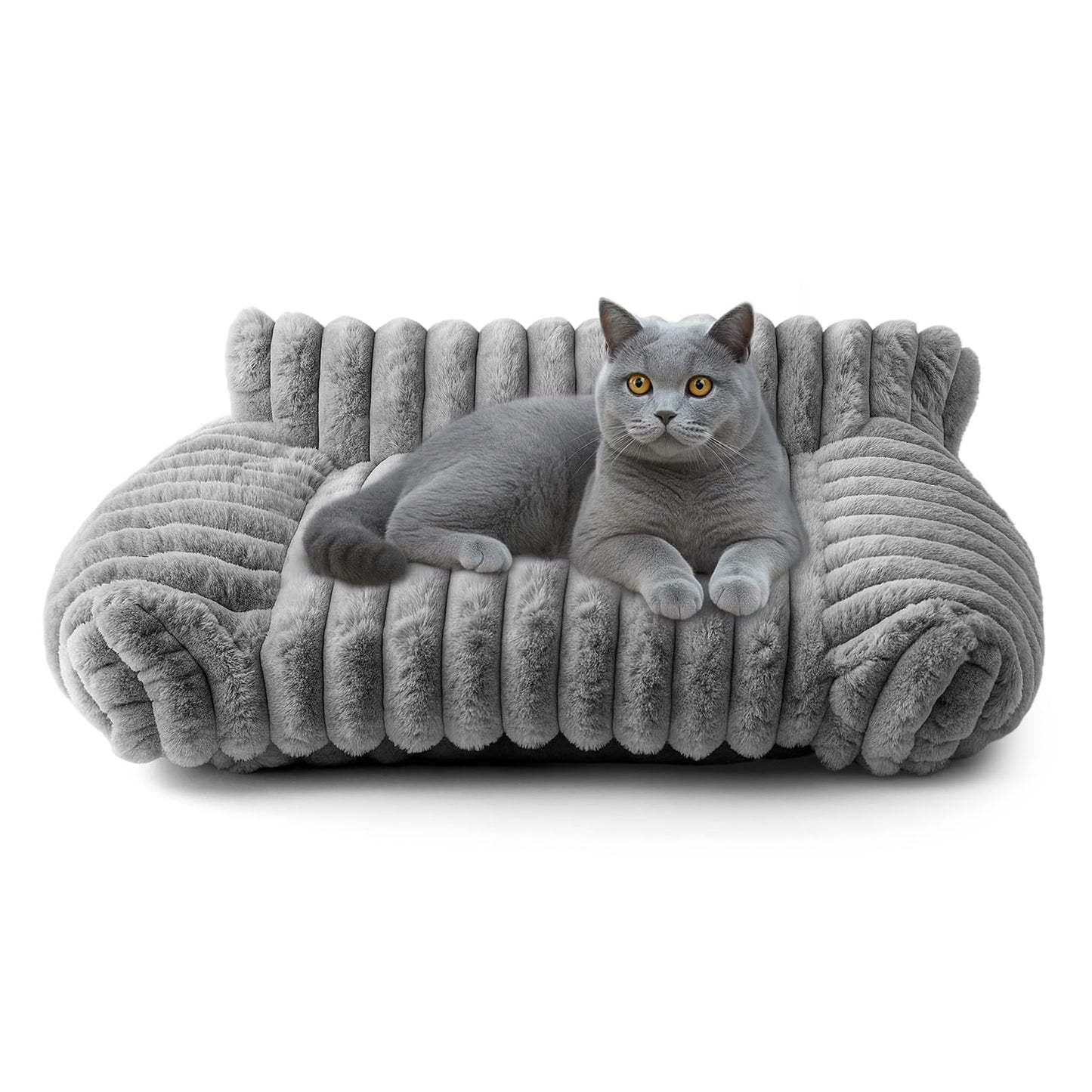 Petnovar Plush Pet Sofa Bed – Cozy Raised Cushion with Removable Cover & Non-Slip Base (Grey)