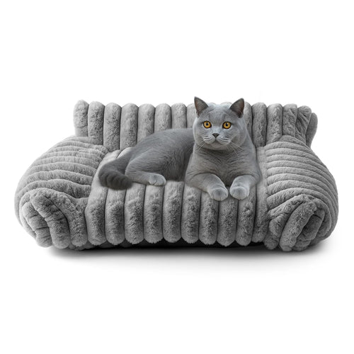 Petnovar Plush Pet Sofa Bed – Cozy Raised Cushion with Removable Cover & Non-Slip Base (Grey)