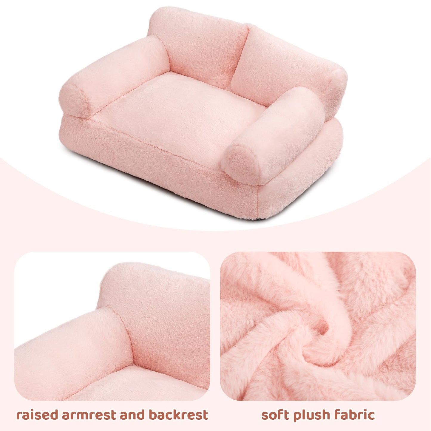 Petnovar Plush Cat Sofa Bed – Soft Breathable Pet Couch for Cats & Puppies (Pink)