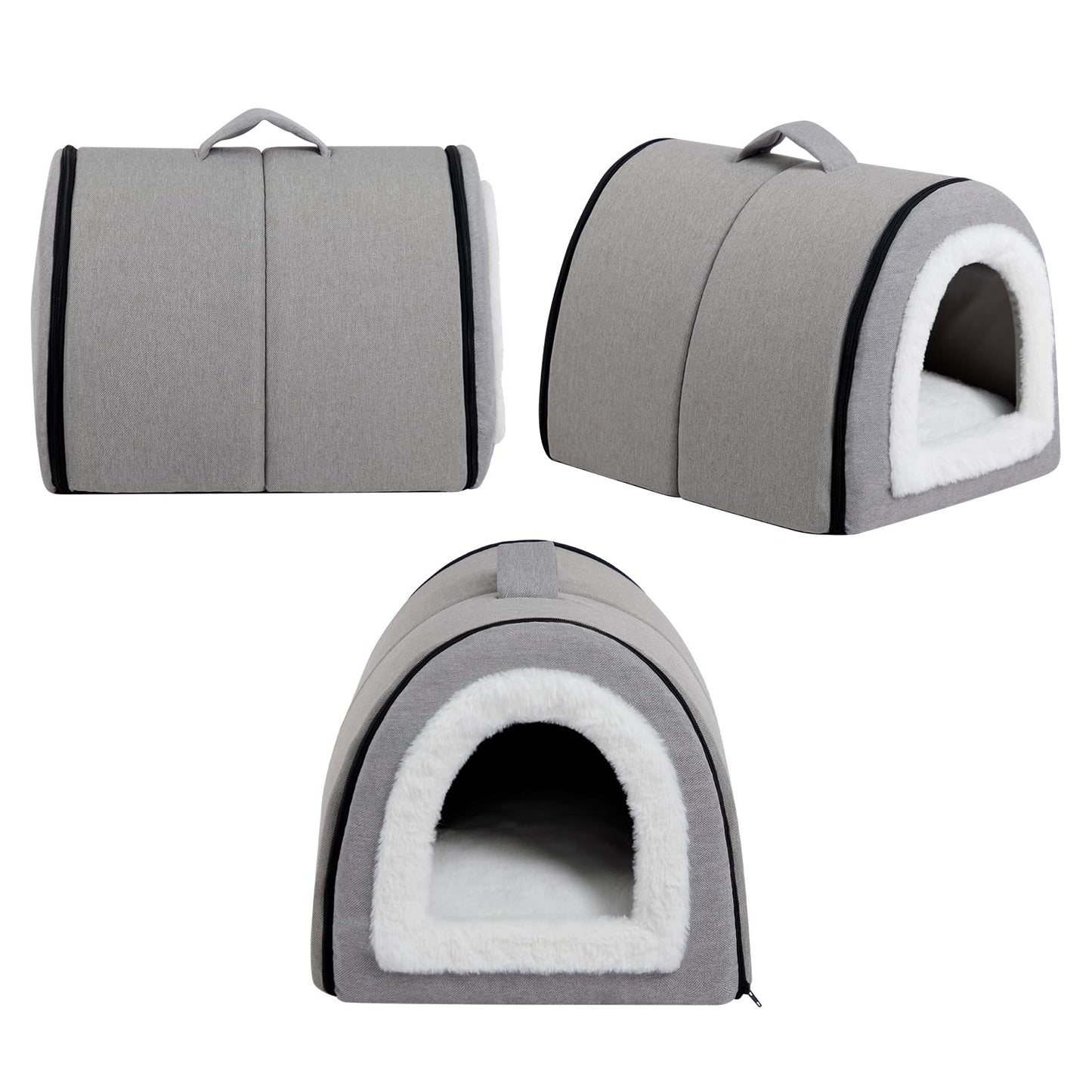 Petnovar 2-in-1 Foldable Cat Bed – Linen Cat Cave for Indoor & Outdoor Use (Grey)