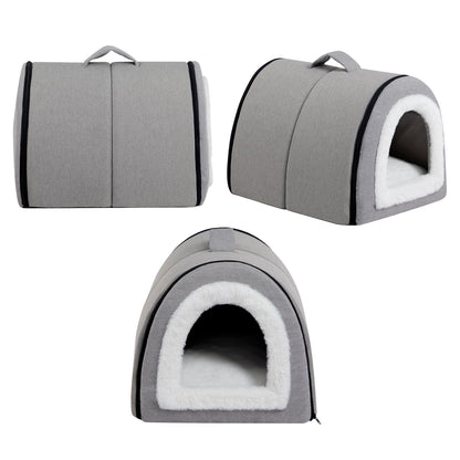Petnovar 2-in-1 Foldable Cat Bed – Linen Cat Cave for Indoor & Outdoor Use (Grey)