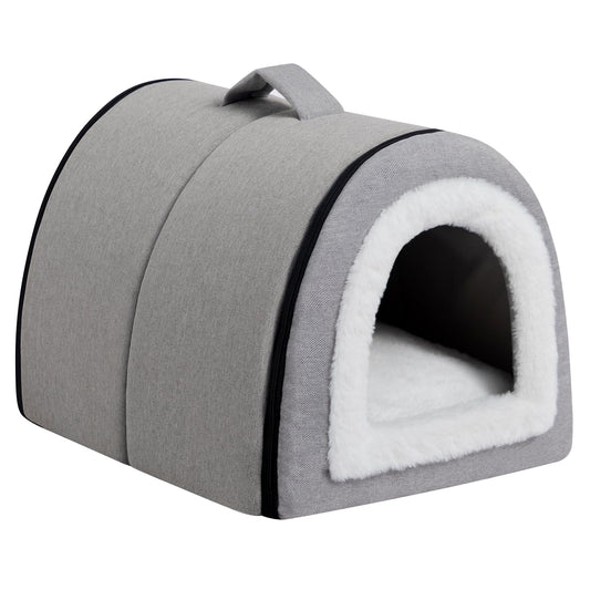 Petnovar 2-in-1 Foldable Cat Bed – Linen Cat Cave for Indoor & Outdoor Use (Grey)