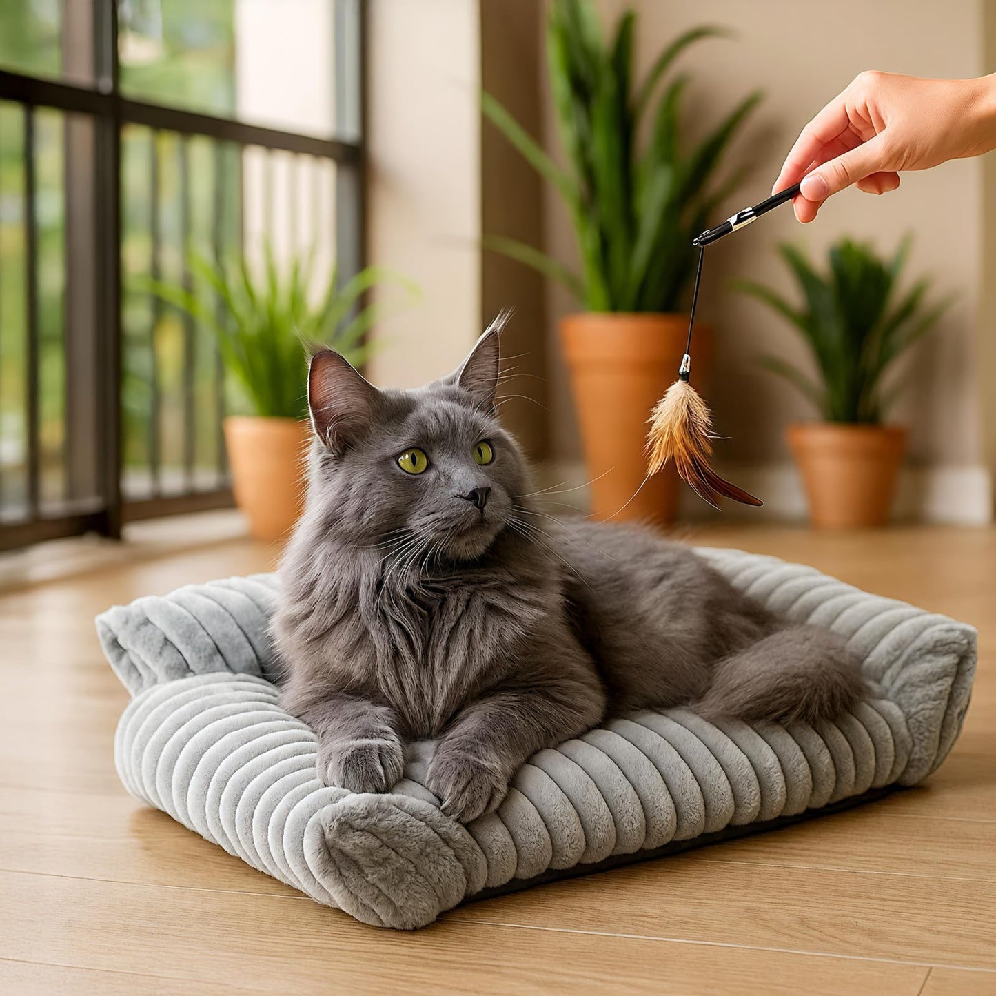 Petnovar Plush Pet Sofa Bed – Cozy Raised Cushion with Removable Cover & Non-Slip Base (Grey)