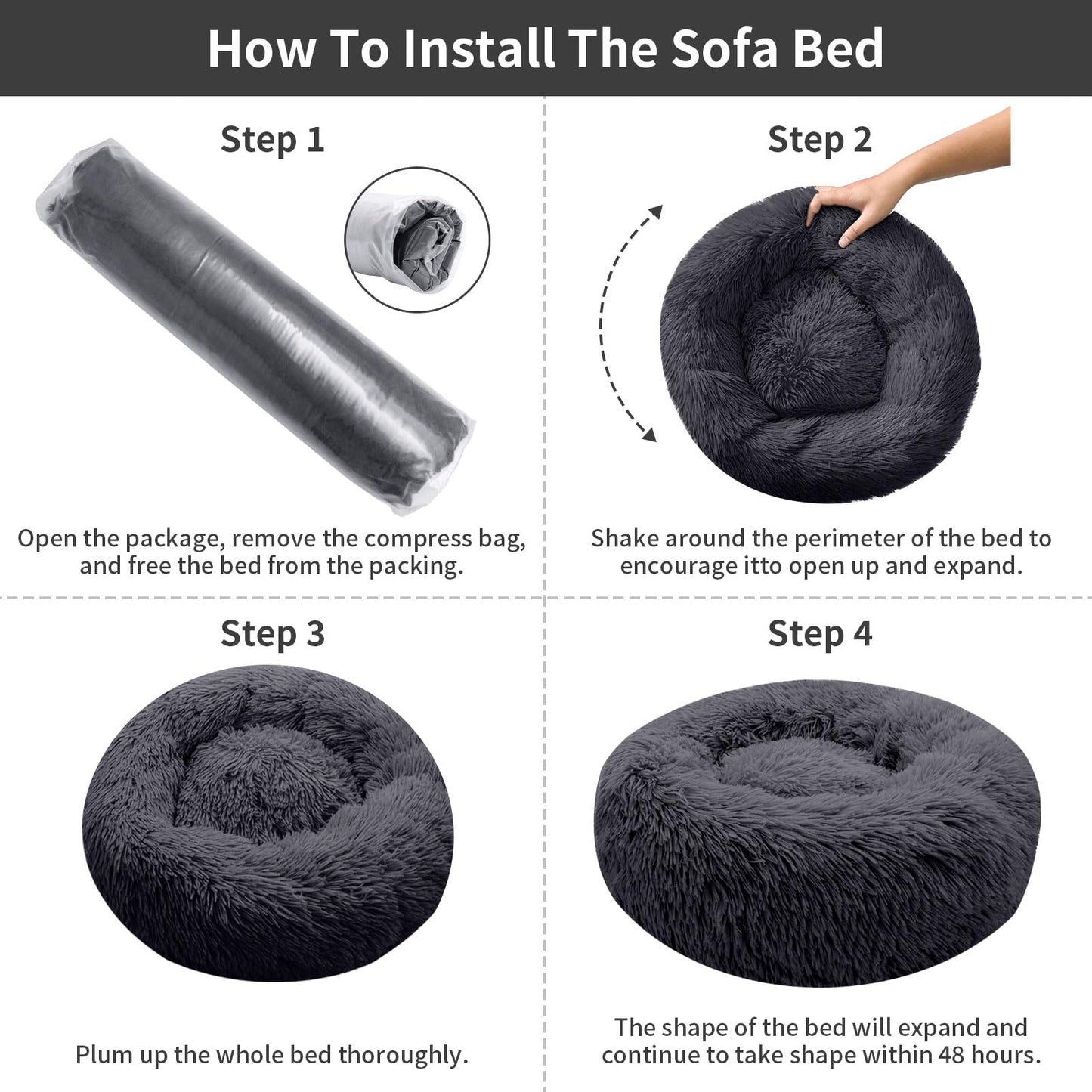 Petnovar Calming Donut Cat Bed 50cm – Washable Plush Anti-Anxiety Pet Bed with Non-Slip Base