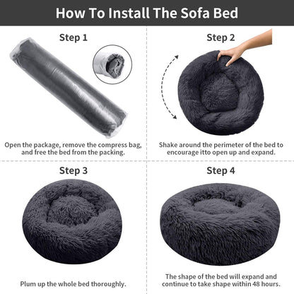 Petnovar Calming Donut Cat Bed 50cm – Washable Plush Anti-Anxiety Pet Bed with Non-Slip Base