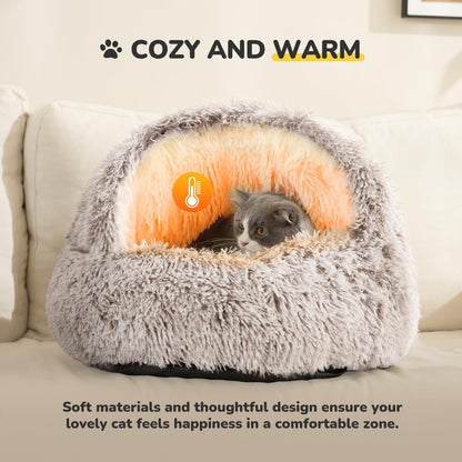 Petnovar Cat Igloo Bed – Washable Windproof Plush Cave with Non-Slip Base 53cm (Coffee)