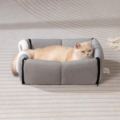 Petnovar 2-in-1 Foldable Cat Bed – Linen Cat Cave for Indoor & Outdoor Use (Grey)