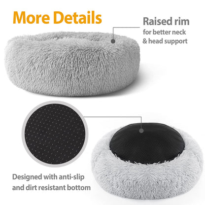 Petnovar Plush Donut Dog Bed 50cm – Calming Round Anti-Anxiety Pet Bed, Machine Washable