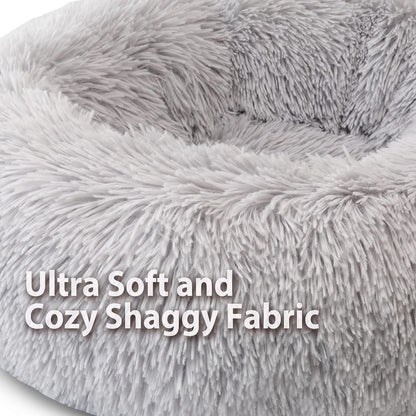 Petnovar Plush Donut Dog Bed 50cm – Calming Round Anti-Anxiety Pet Bed, Machine Washable