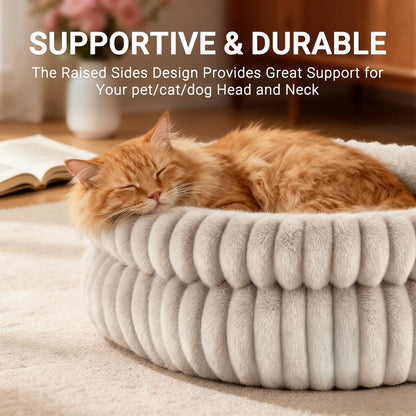 Petnovar Round Calming Cat Bed 51cm – Washable Fluffy Pet Bed with Non-Slip Base & Cushion