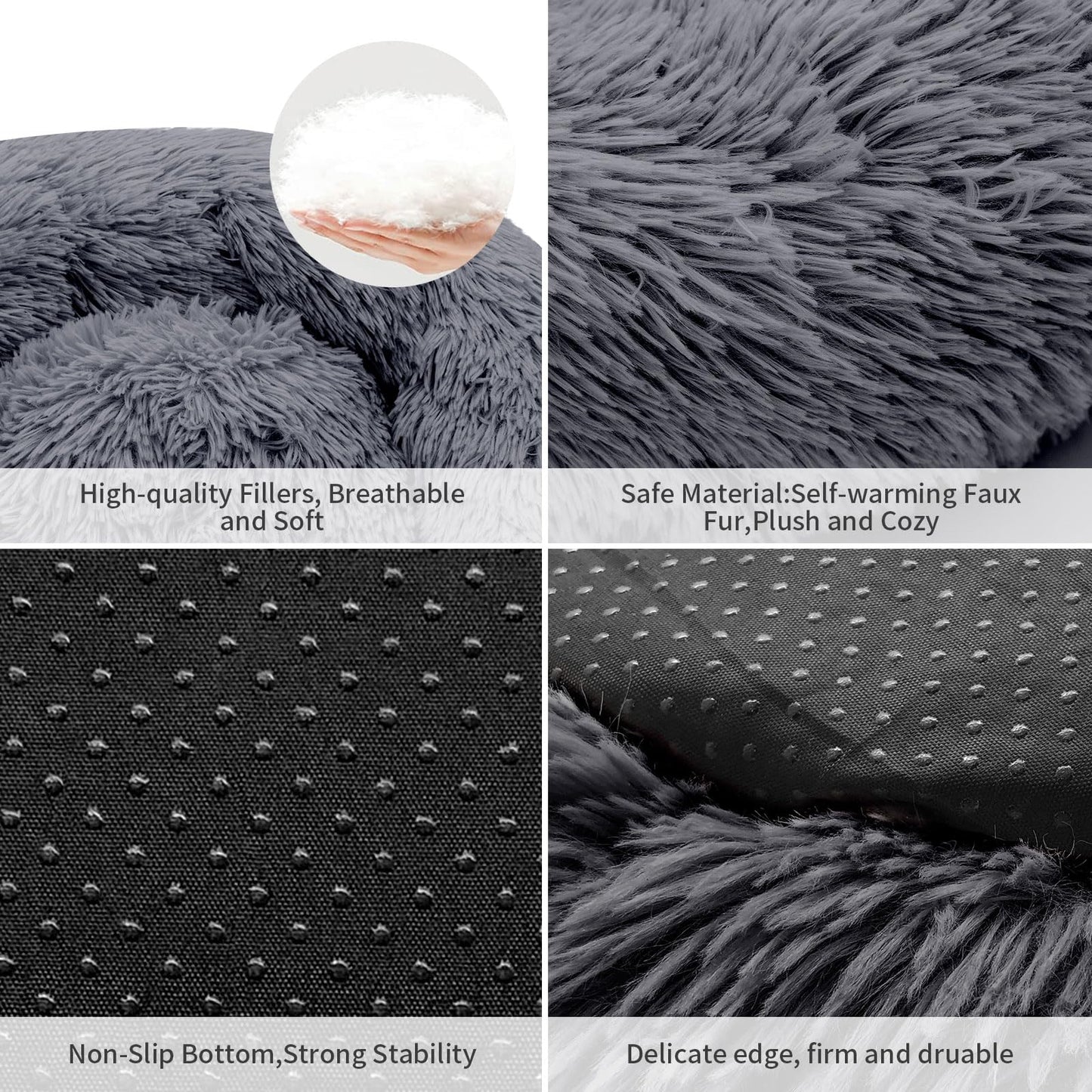 Petnovar Calming Donut Cat Bed 50cm – Washable Plush Anti-Anxiety Pet Bed with Non-Slip Base