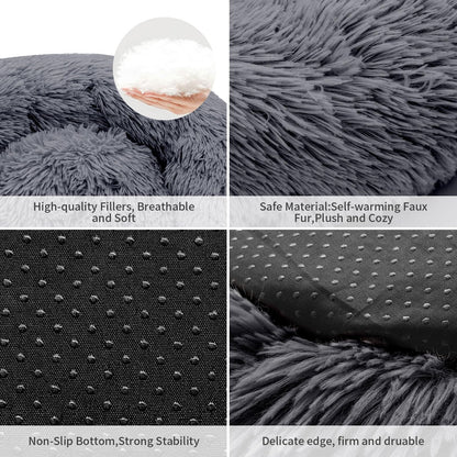 Petnovar Calming Donut Cat Bed 50cm – Washable Plush Anti-Anxiety Pet Bed with Non-Slip Base