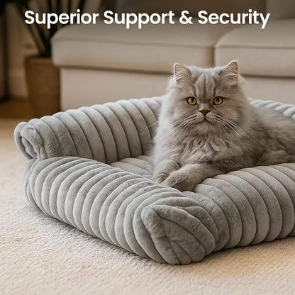 Petnovar Plush Pet Sofa Bed – Cozy Raised Cushion with Removable Cover & Non-Slip Base (Grey)