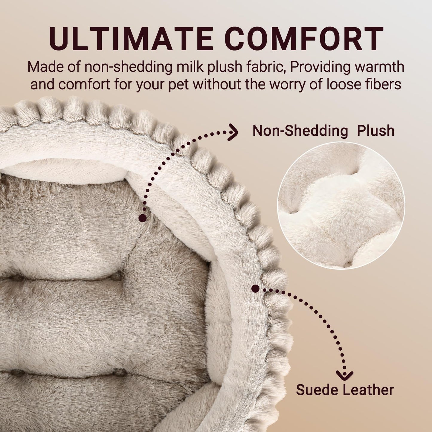 Petnovar Round Calming Cat Bed 51cm – Washable Fluffy Pet Bed with Non-Slip Base & Cushion