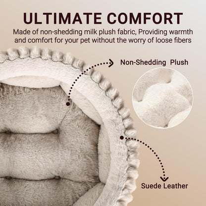 Petnovar Round Calming Cat Bed 51cm – Washable Fluffy Pet Bed with Non-Slip Base & Cushion