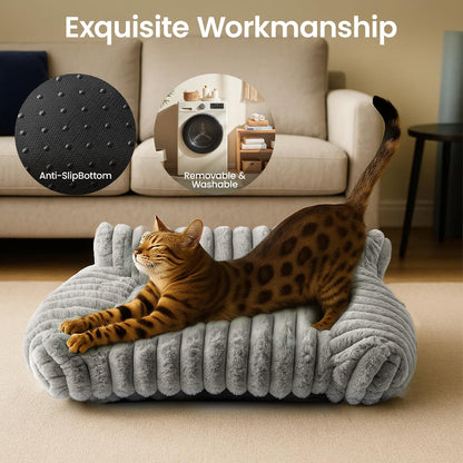 Petnovar Plush Pet Sofa Bed – Cozy Raised Cushion with Removable Cover & Non-Slip Base (Grey)